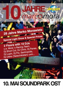 Flyer - DJ Short-Cut bei 10 Jahre Marco Mora im Airport Würzburg
